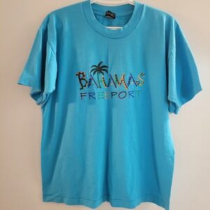 Vintage Bahamas Freeport Short Sleeve T-Shirt Size Large Single Stitch Blue